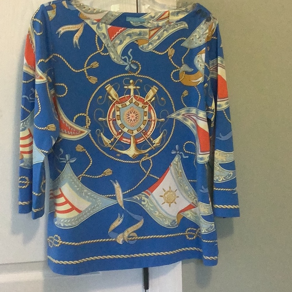 JMcLaughlin Large Top Catalina Nautical Blue and Gold Preowned